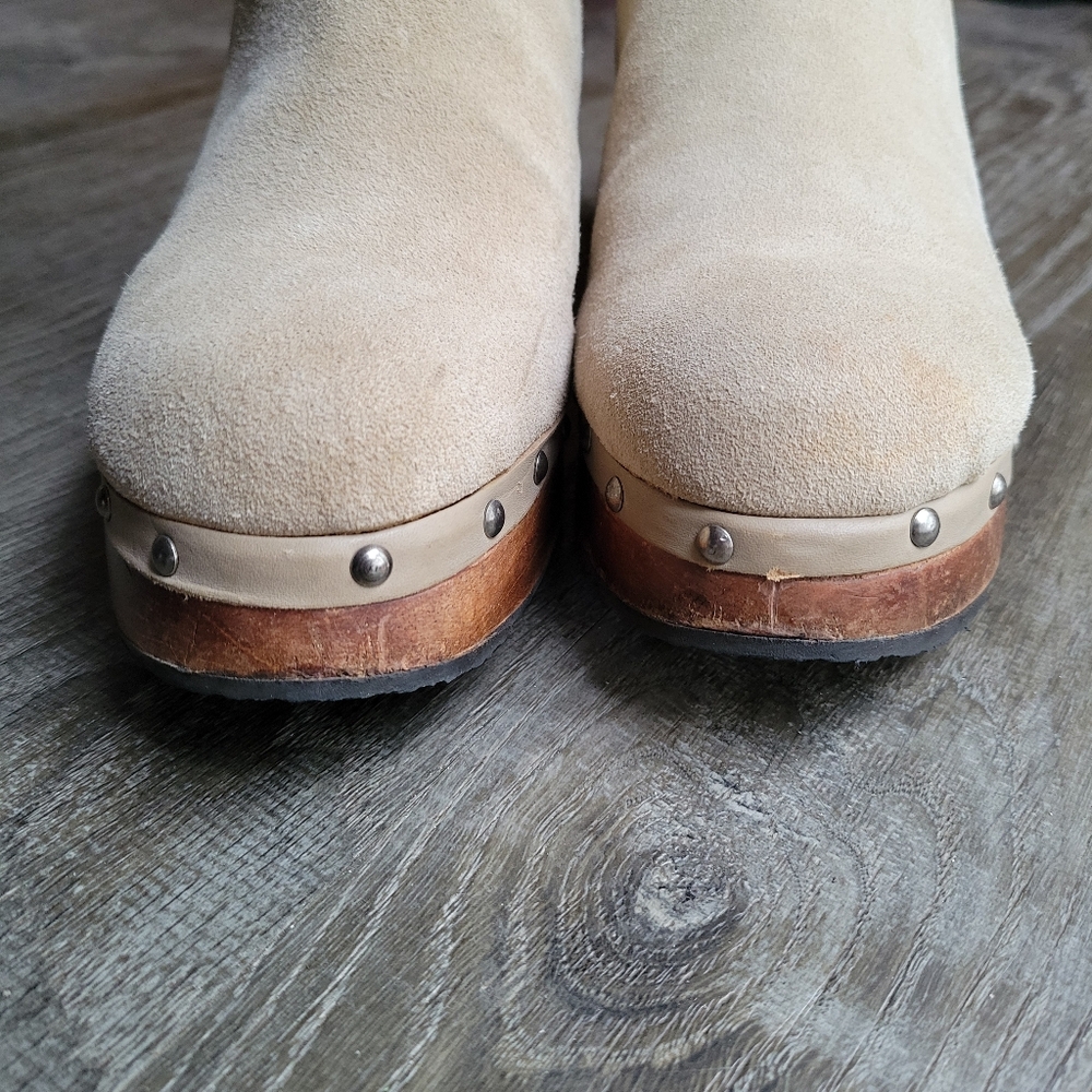Candies Vintage Y2K Leather Suede Studded Chunky Wood Sole Heeled Clog Mule - Picture 4 of 10